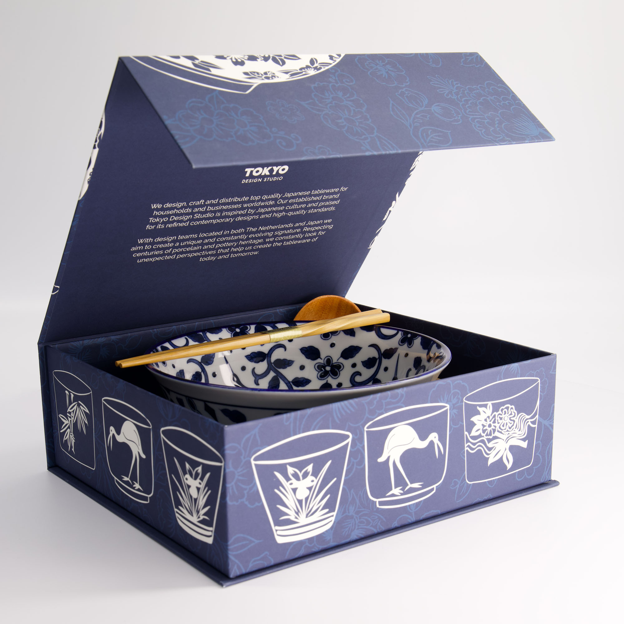 Tokyo Design Studio - Tokyo Blue - Maizuru - Ramen Bowl - Gift Set - 3  pieces - 1300ml ⋆ The Oriental Shop