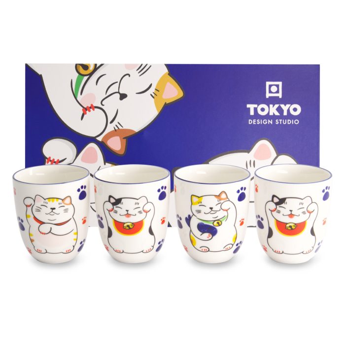 Tokyo Design Studio - Kawaii - Lucky Cat - Koppenset - 4 Stuks - 170ml