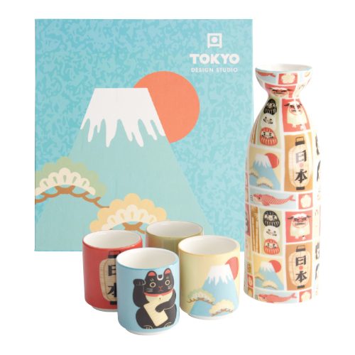 Tokyo Design Studio – Kawaii – Japan - Sake Set – 4 Kopjes – 1 Sake Fles – 220/50ML