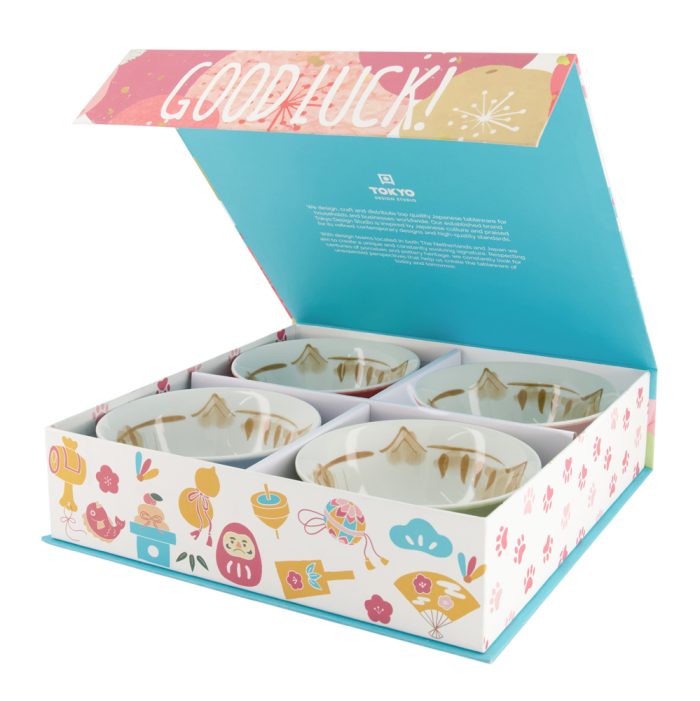 Tokyo Design Studio - Gemengde Schalen - Kawaii - Geschenkset - 4 stuks - 15x7cm - 500ml - 4 Kleuren - Luckycat