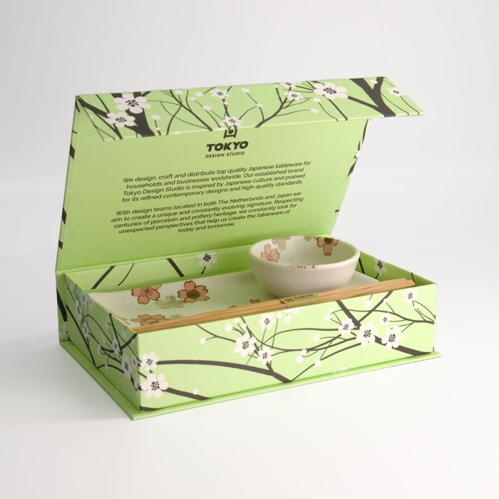 Tokyo Design Studio - Sakura Wit Sushi Set - 2 stuks met eetstokjes - 22,5x12,7cm & 8,6x3,6cm