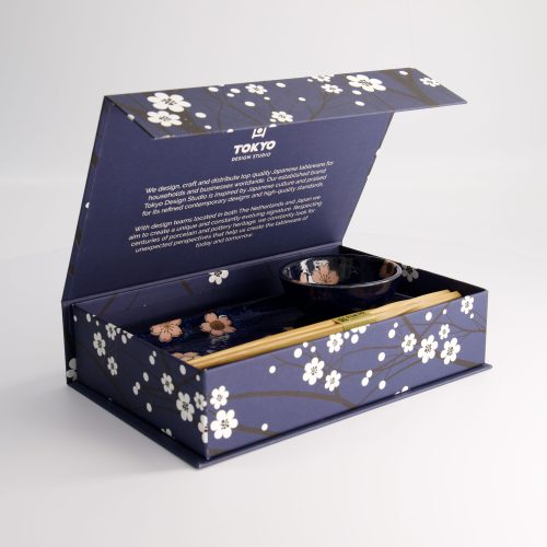 Tokyo Design Studio - Sakura - Navy Sushi Set - 2 stuks - Inclusief eetstokjes - 22,5x12,7cm & 8,6x3,6cm