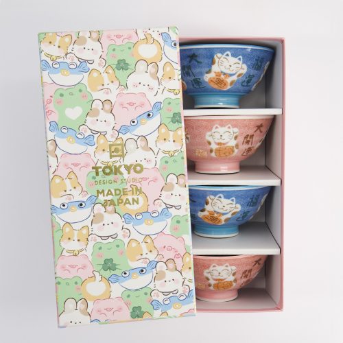 Tokyo Design Studio - Kawaii - Kommetjes Cadeauset - 4 stuks - Blauw/Roze - 11.3x5.8cm